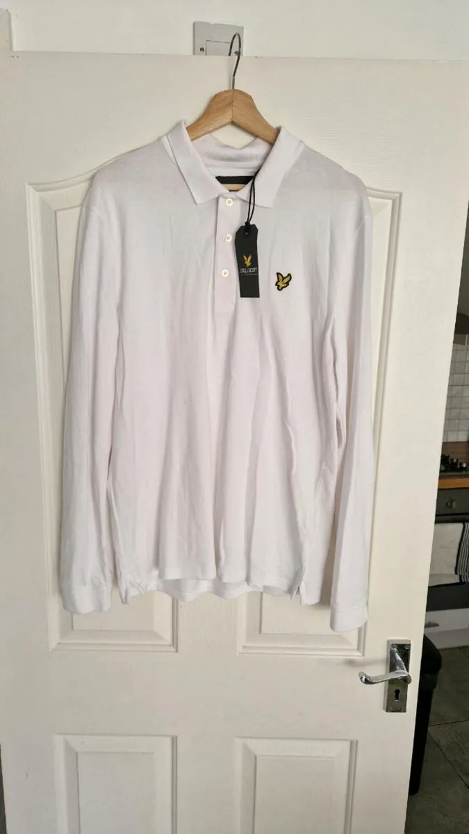 Lyle and scott mens white long sleeve polo