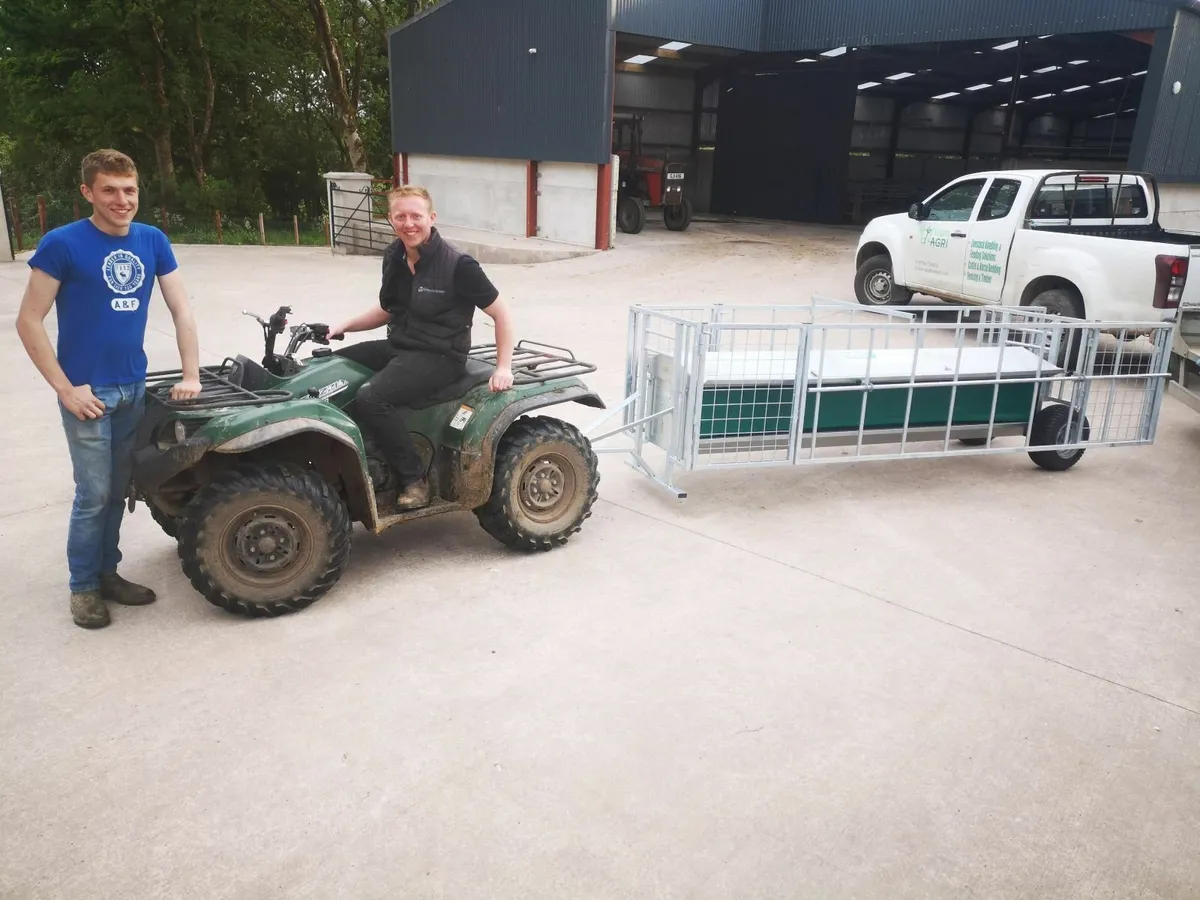 Lamb creep feeders with wheels.