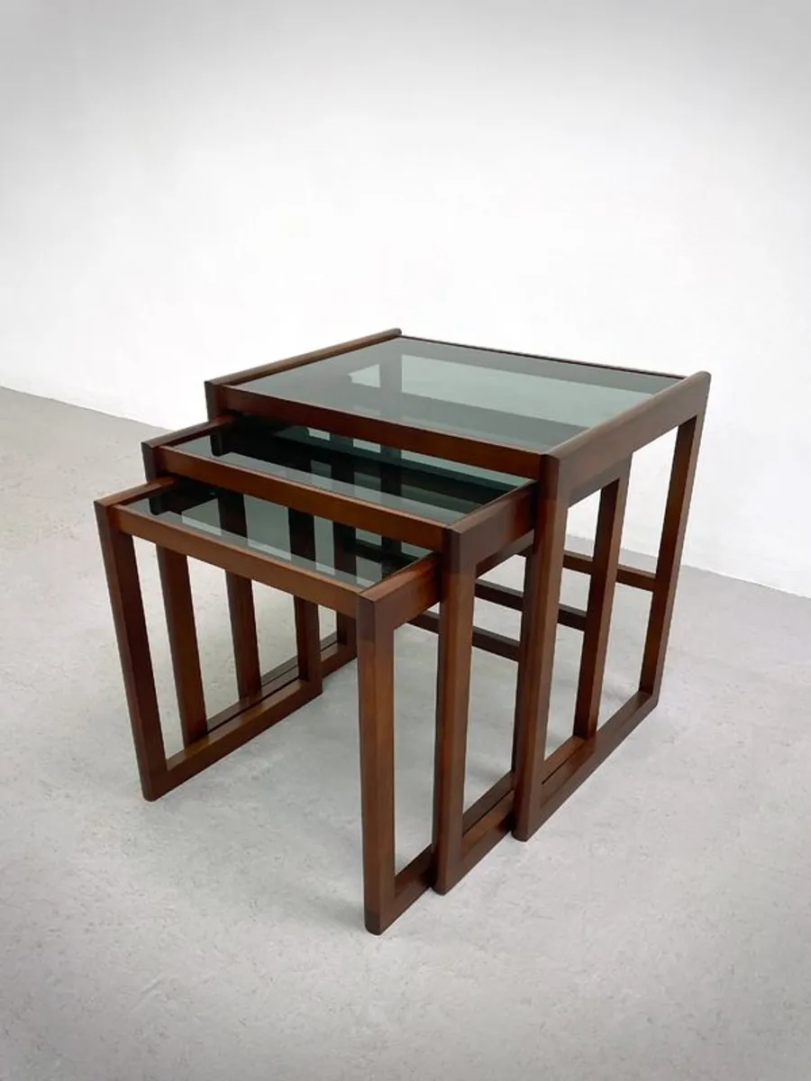 Mid Century Smoked Glass Nest of Tables