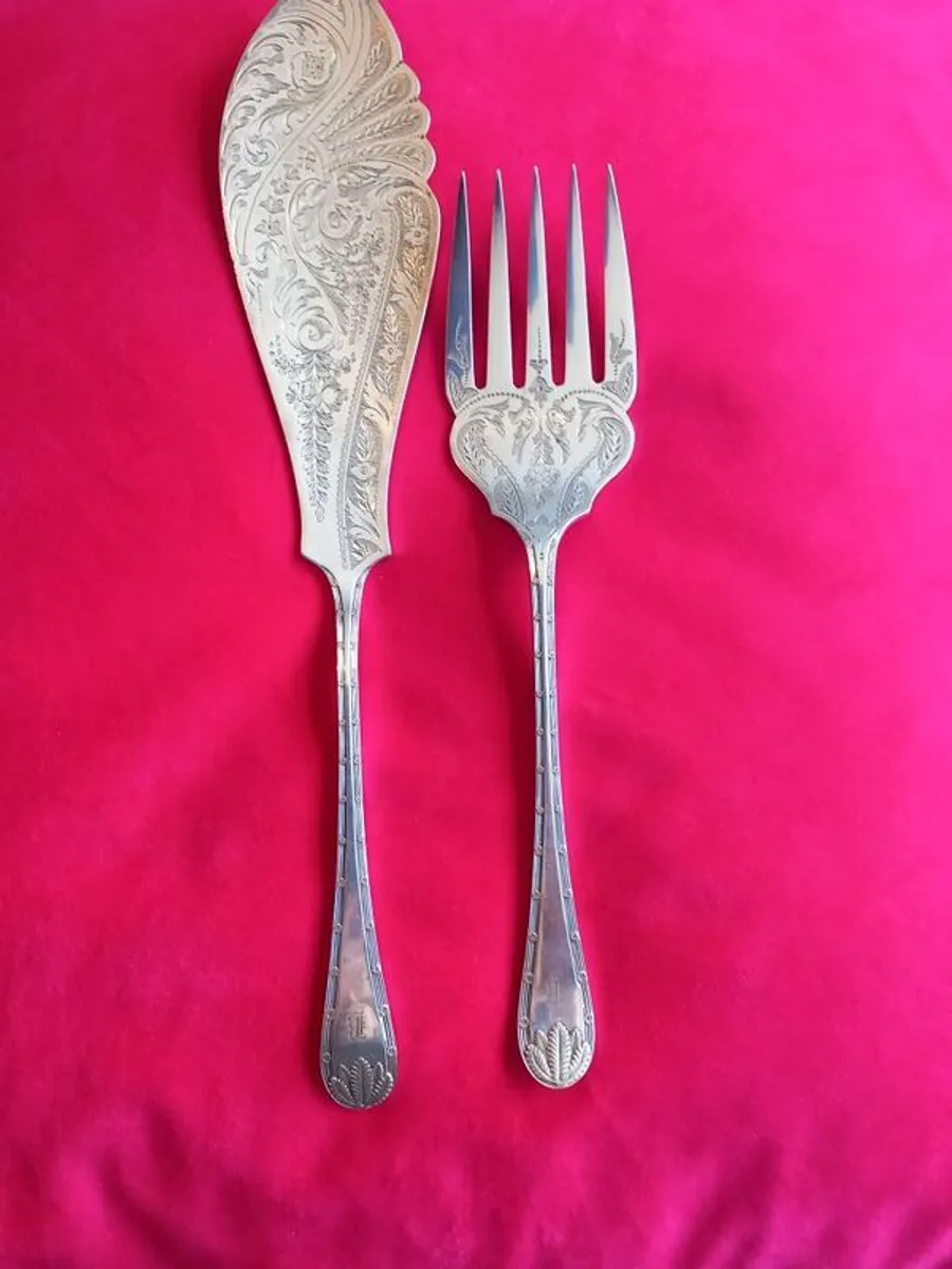 Antique silver plated Fish Serving Fork & Knife.