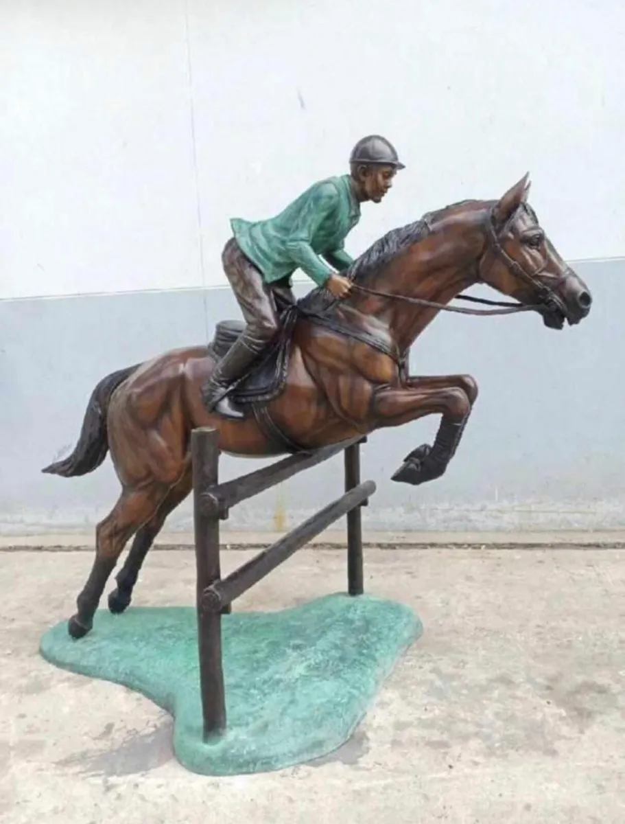 Bronze horse jumping fence - Image 1