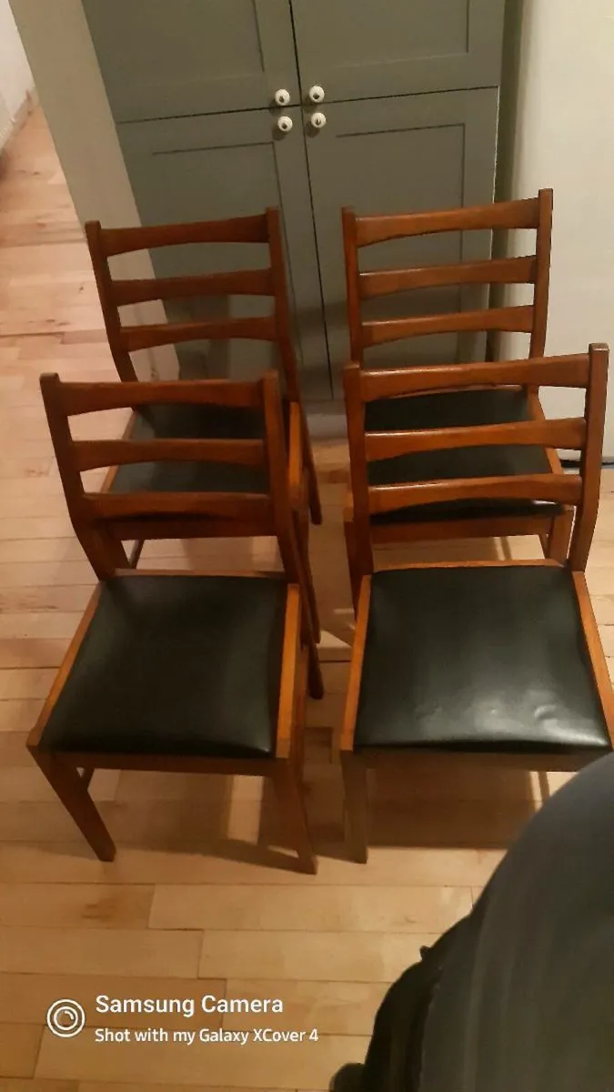 Mid century teak/leather dining chairs x4 restored for sale in Co