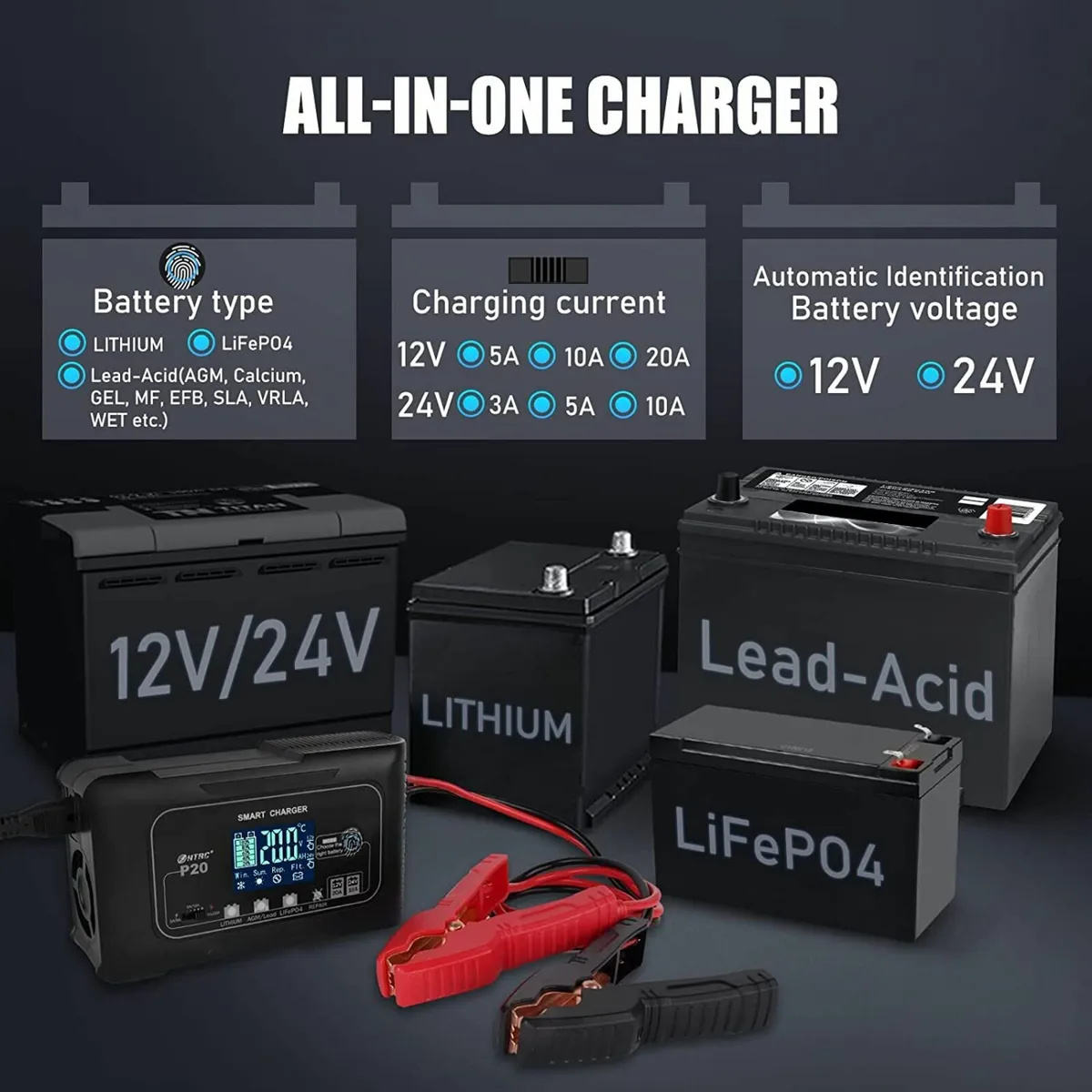 12/24V Smart Charger AGM, Lithium, Lead Acid - Image 3