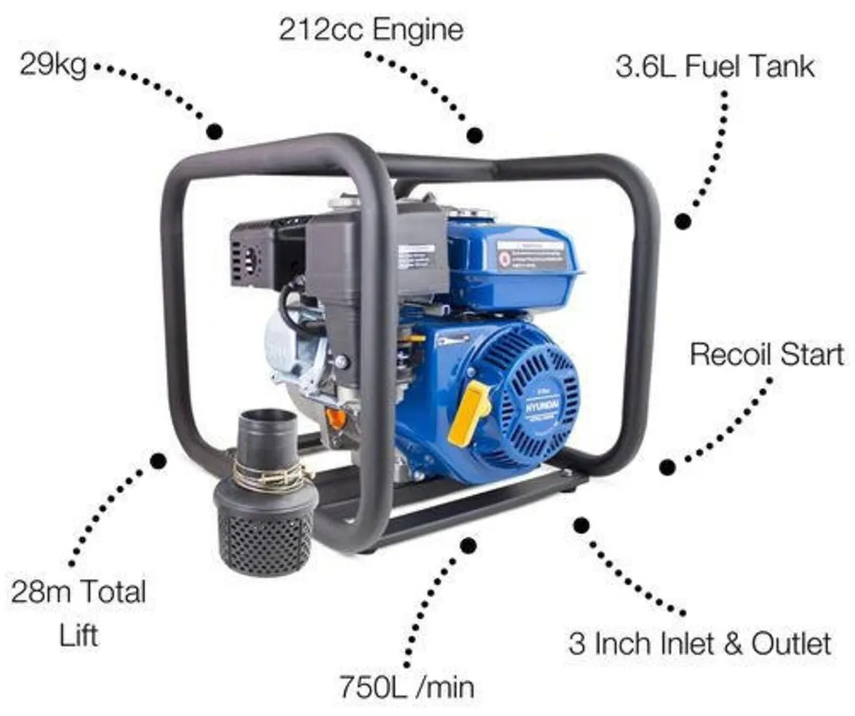 Hyundai 212cc 6.5hp Professional Petrol Water Pump - Image 4