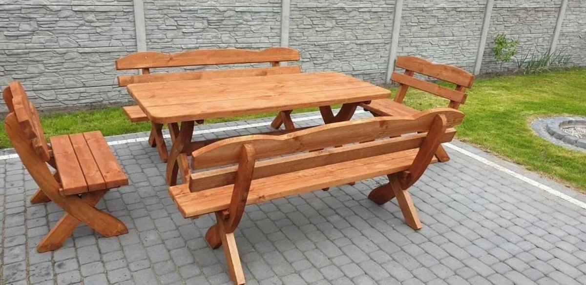 5-piece garden furniture set solid pine dining set - Image 1