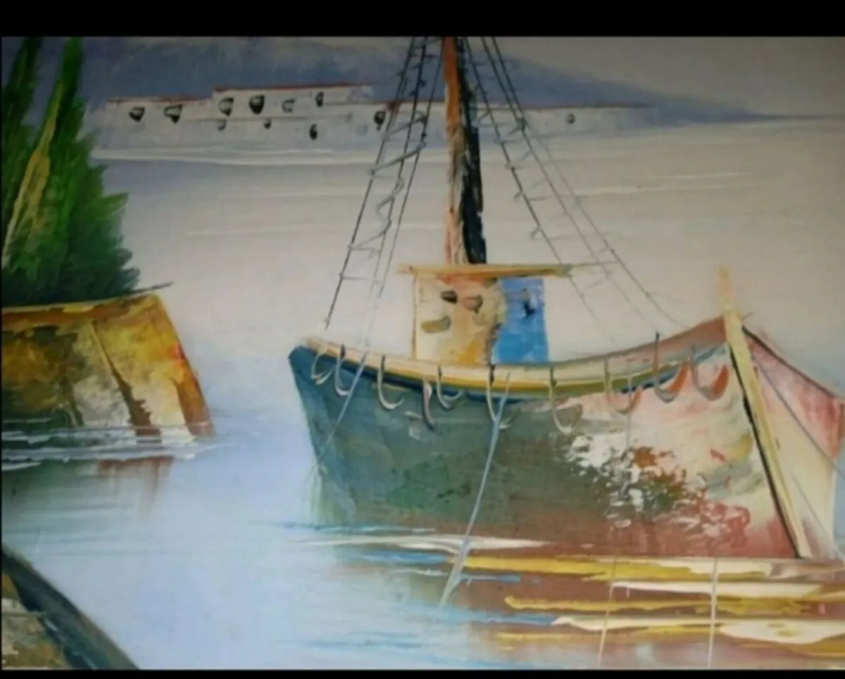 Oil painting of a boat and the pier - Image 2