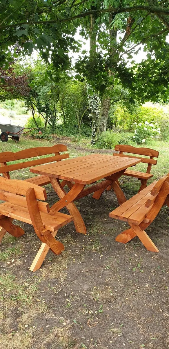 5-piece garden furniture set solid pine dining set - Image 3