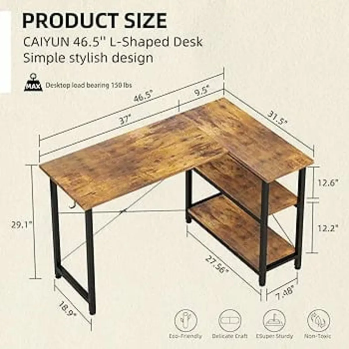 L Shaped Desk 120CM Computer Desk Study Office Des - Image 2