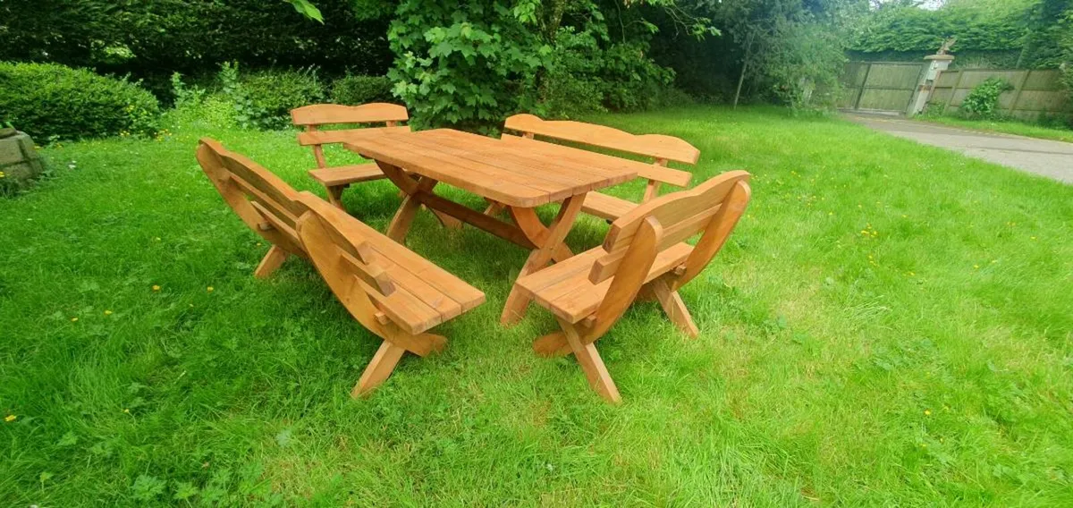 5-piece garden furniture set solid pine dining set - Image 1