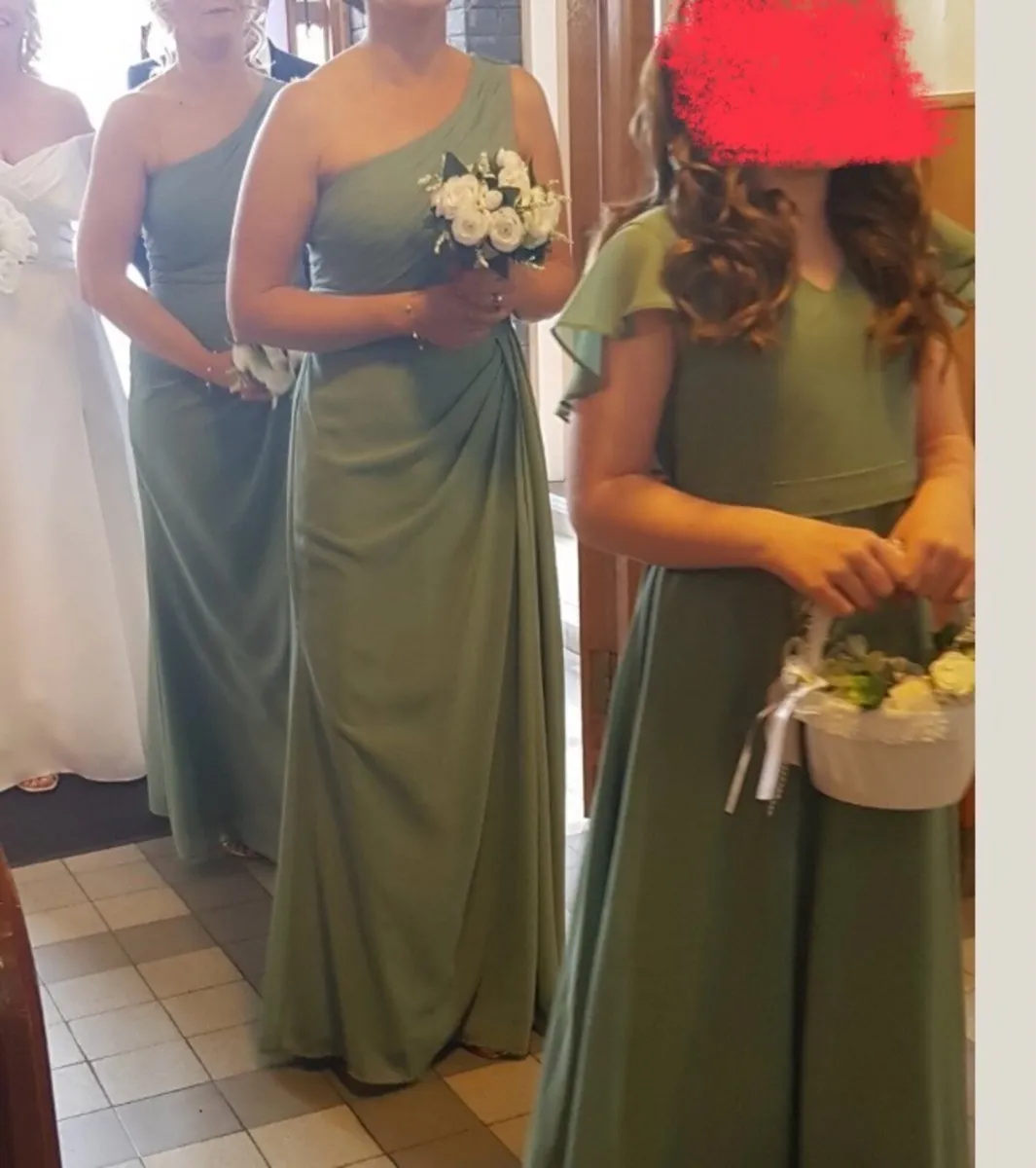 2 Bridesmaids Dresses SAGE & Flowergirl dress - Image 2