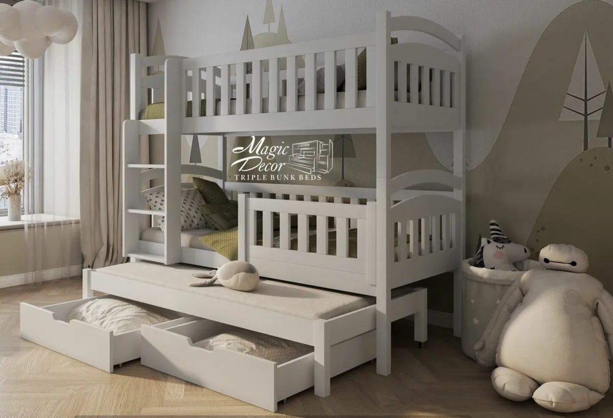 Solid Wooden Triple Bunk Beds with mattresses - Image 1