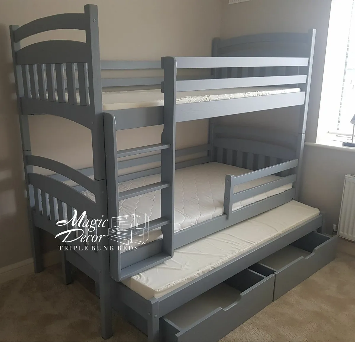 Solid Wooden Triple Bunk Beds with mattresses - Image 2