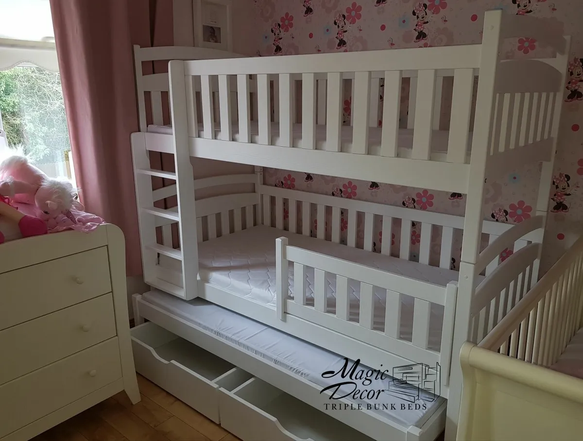 Solid Wooden Triple Bunk Beds with mattresses - Image 3