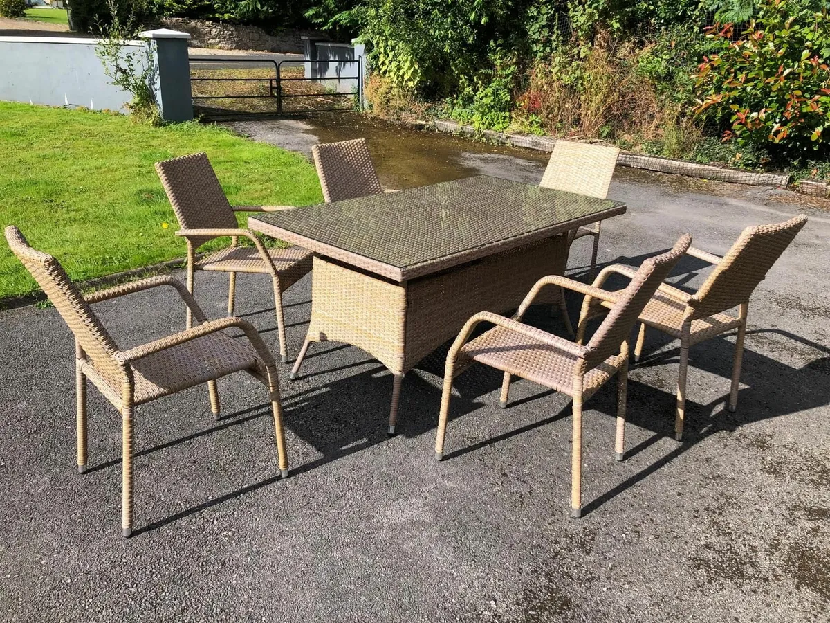 Six Seater Beige Rattan Dining Set - Image 4