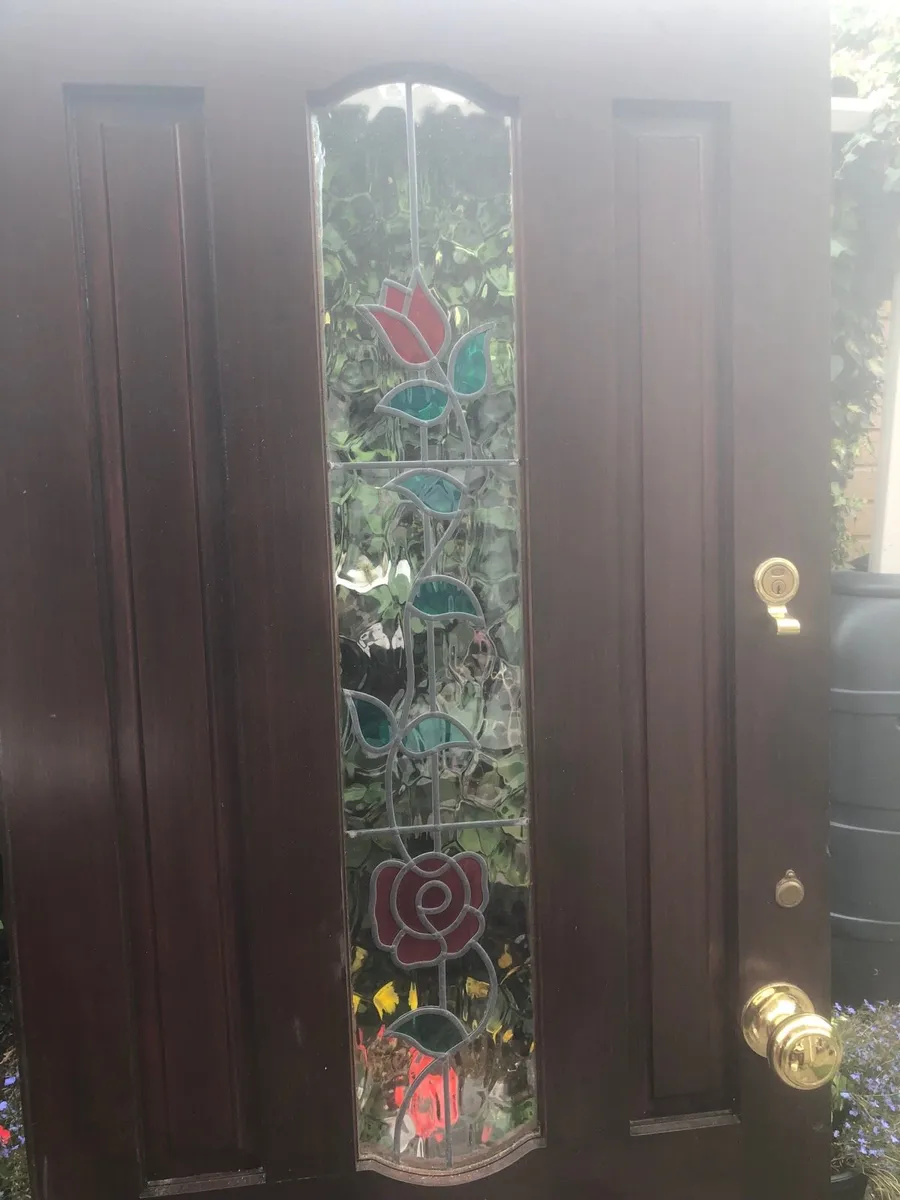 Solid Teak Front Door with Decorative Glass - Image 2