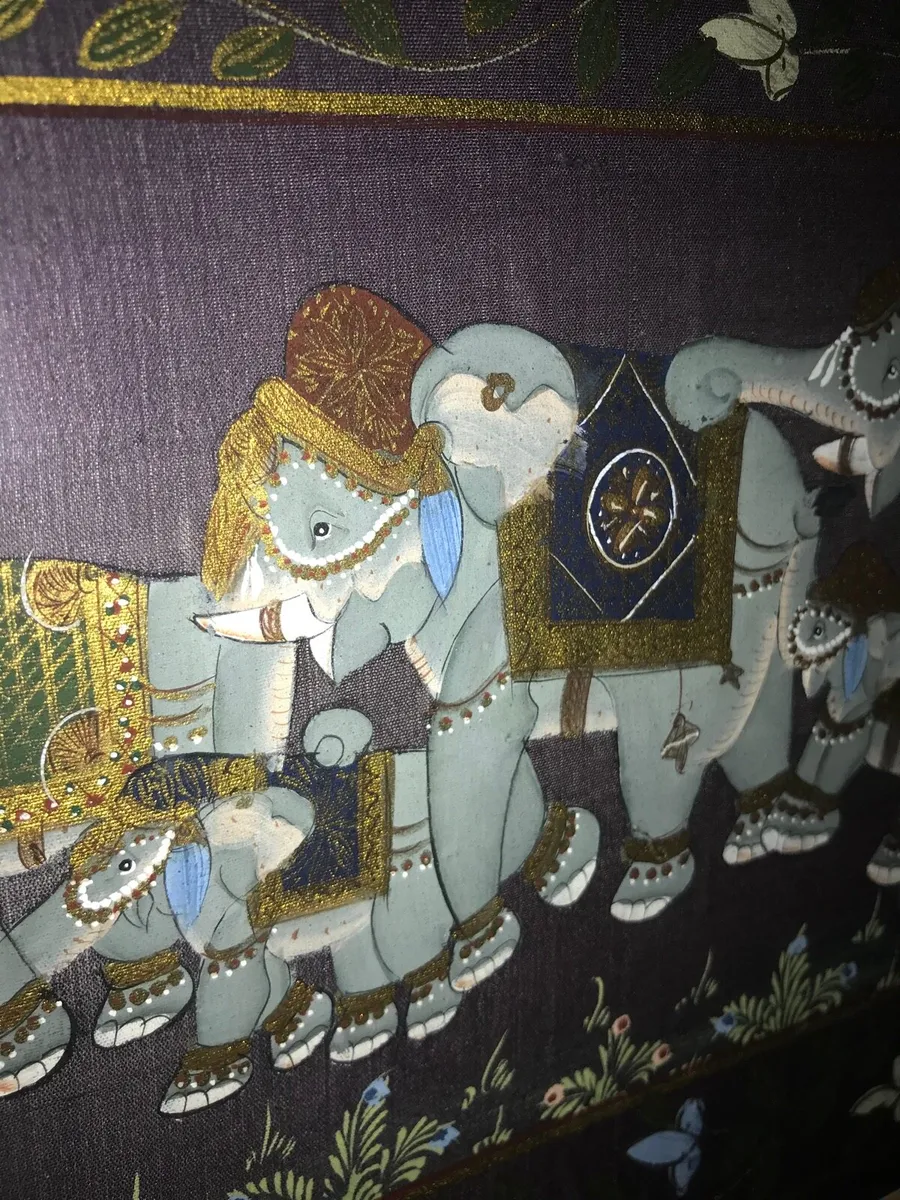 Indian elephants hand painted on silk - Image 2