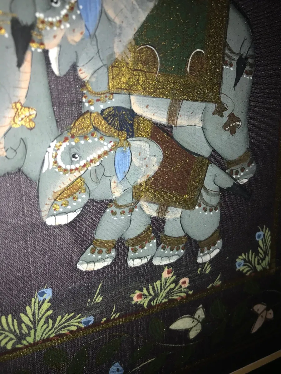 Indian elephants hand painted on silk - Image 4