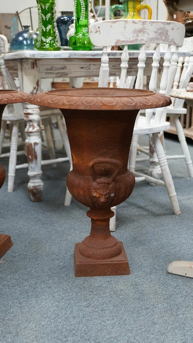 Pair of Antique Cast Iron Garden Urns - Image 2