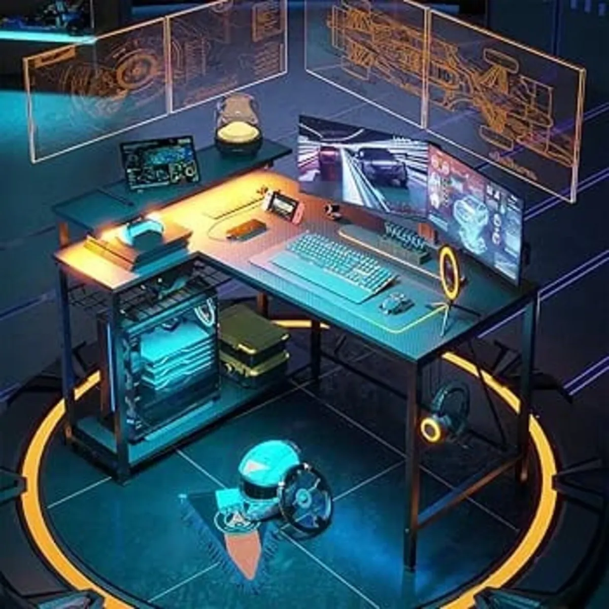 L Shaped Desk with Power Outlets & LED Lights Comp for sale in Co