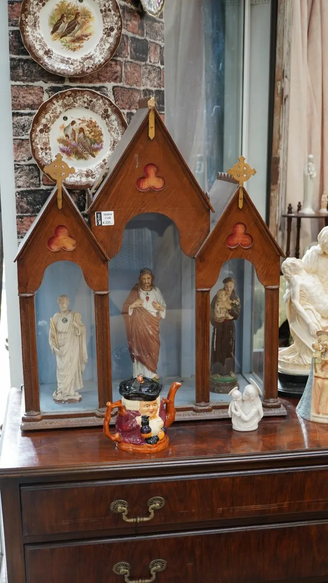 Antique Religious Statue Crib Display - Image 1