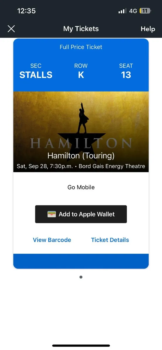 Hamilton ticket for sale in Co. Dublin for 80 on DoneDeal