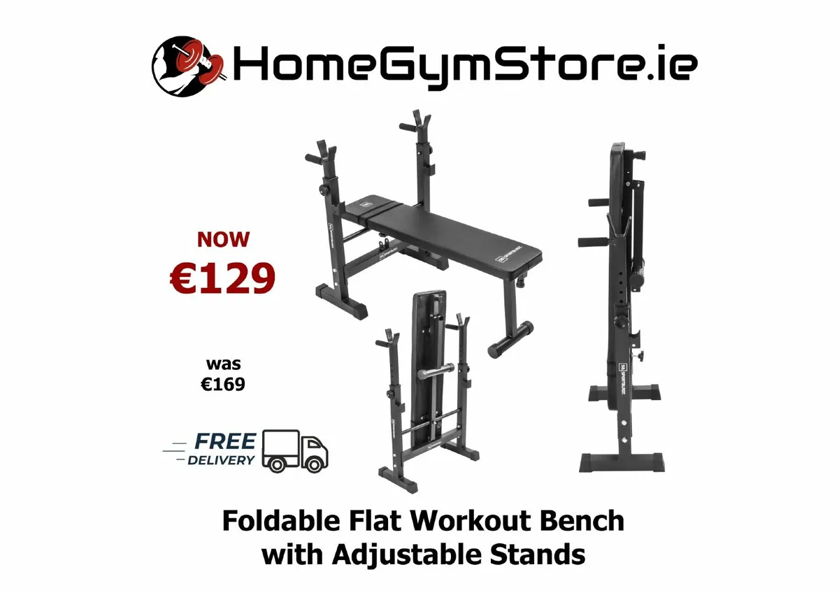 Foldable Flat Workout Bench with Adjustable Stands - Image 1