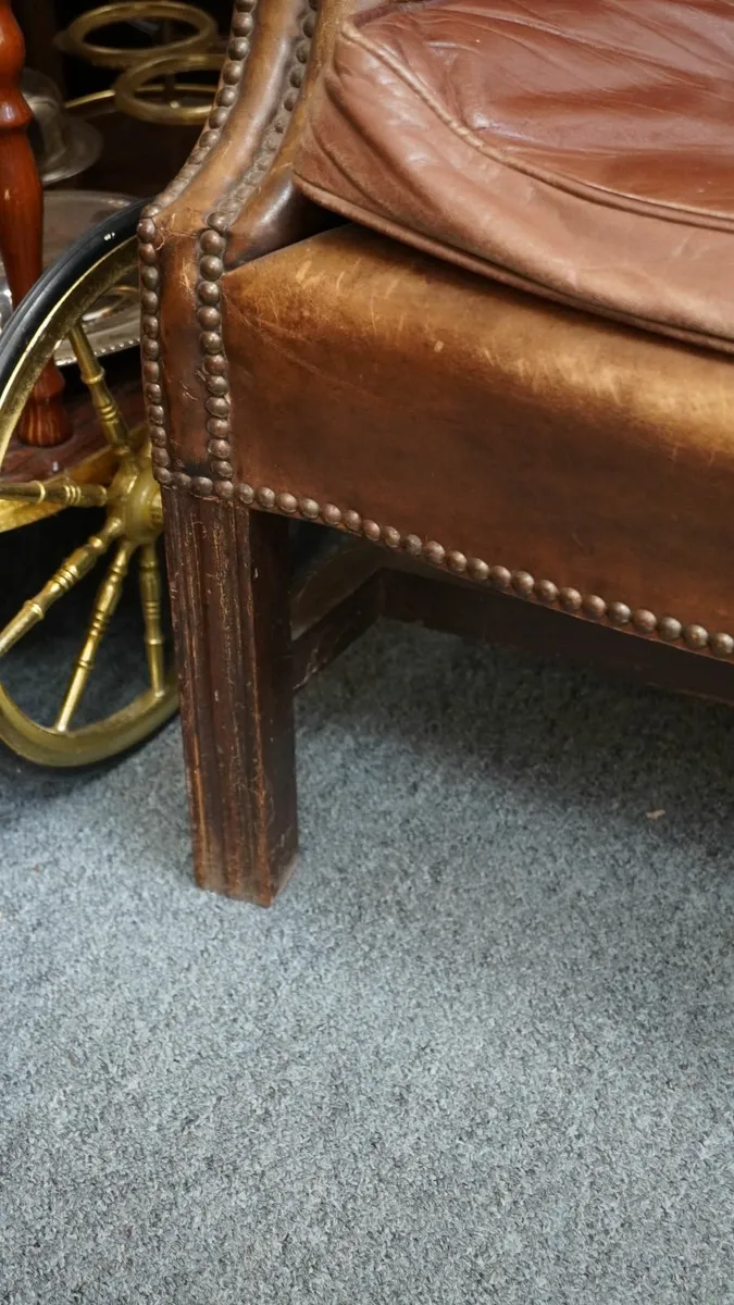 Vintage Leather Wingback Armchair with Nailhead Tr - Image 4
