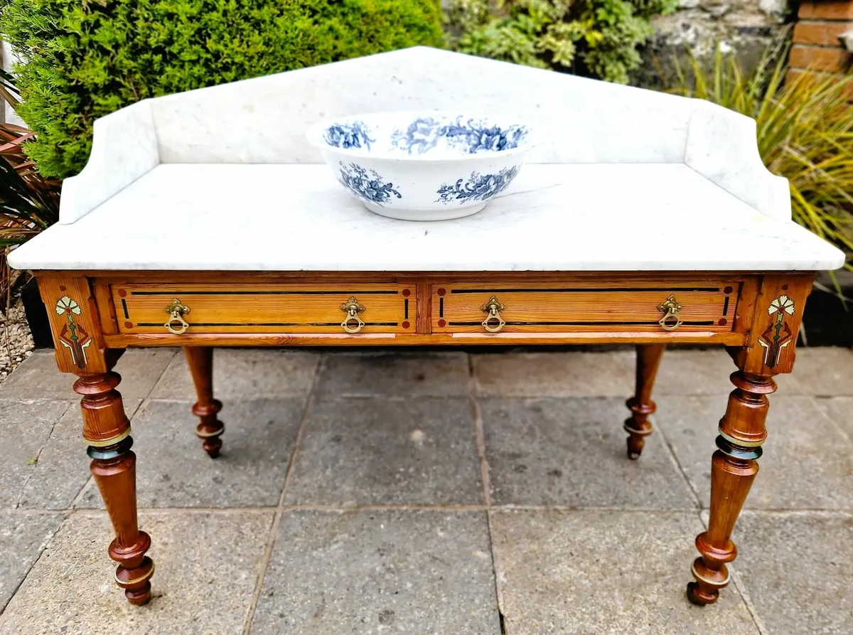 Victorian Pine & Marble Washstand- Circa 1890 - Image 1