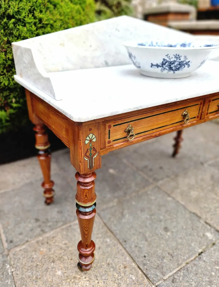 Victorian Pine & Marble Washstand- Circa 1890 - Image 2