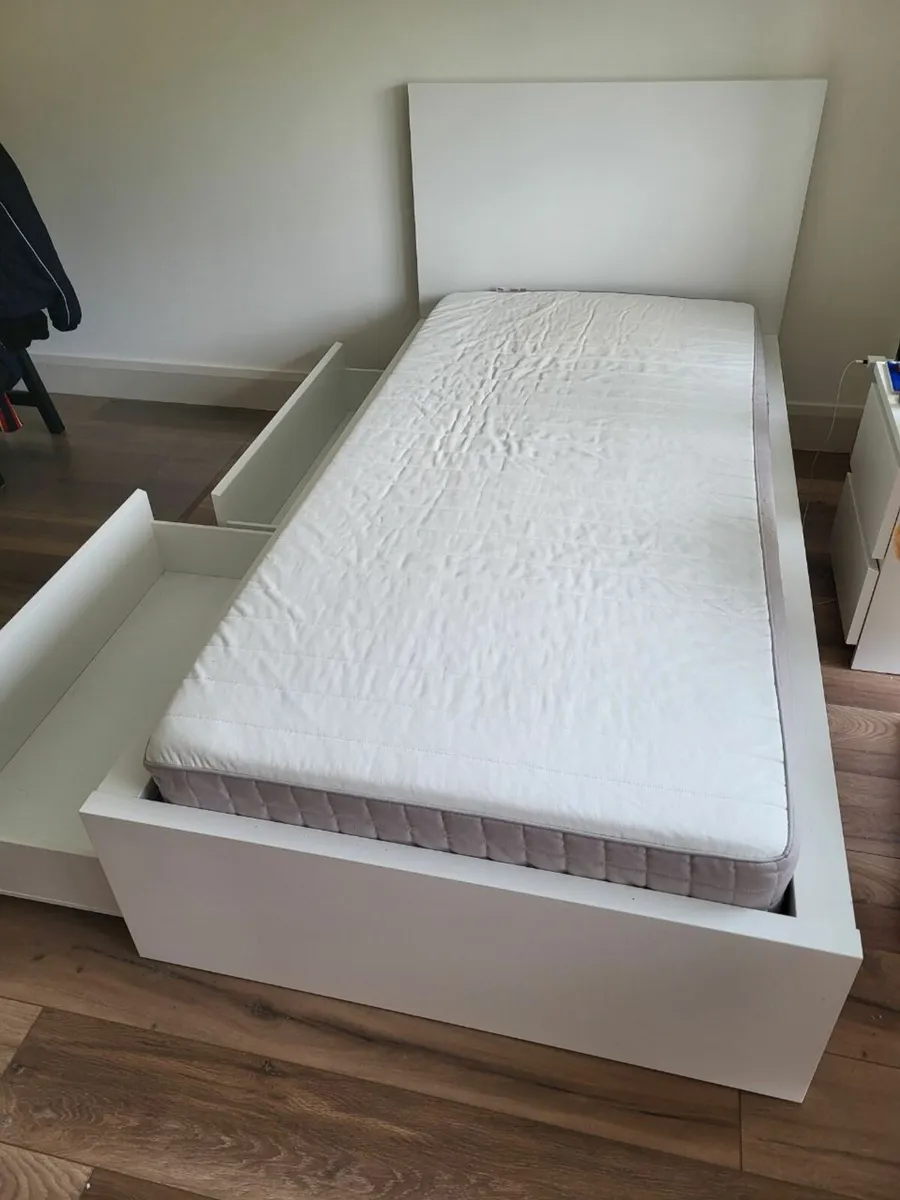 Two Single MALM Bed frame, high, w 2 storage boxes for sale in Co
