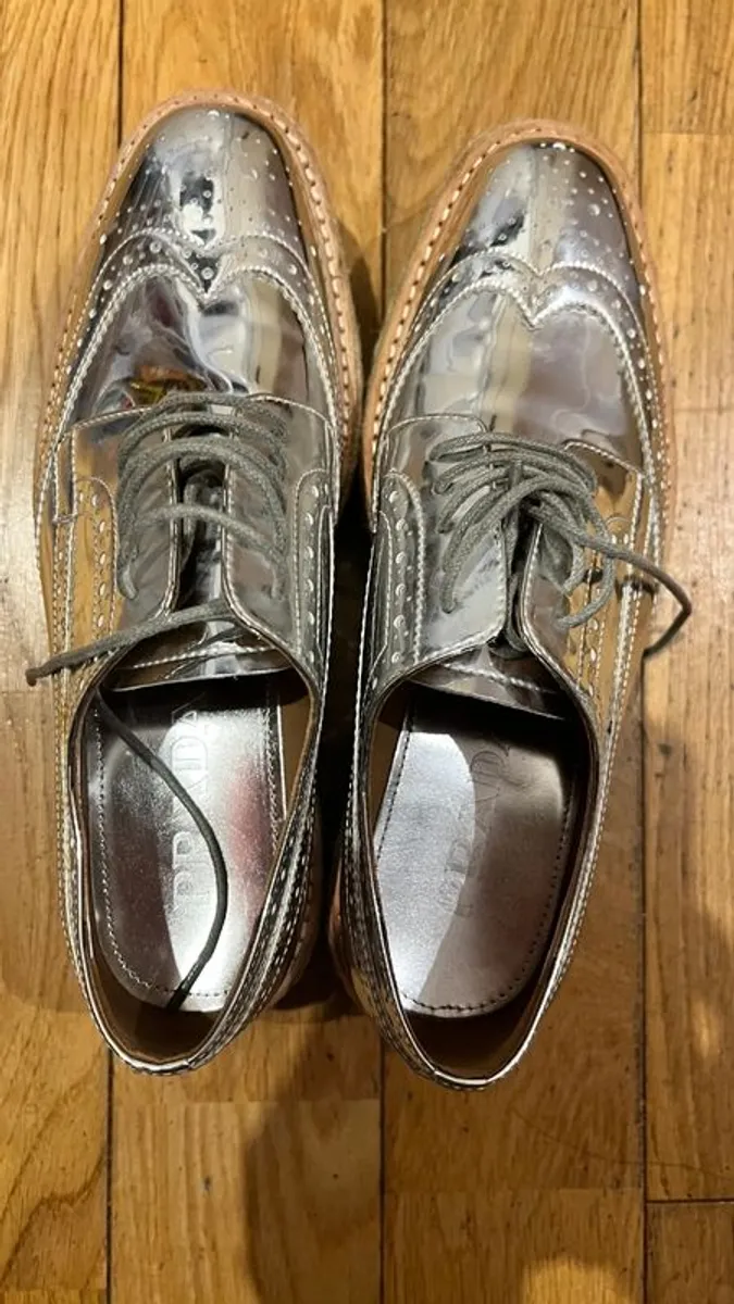 Prada Silver Metallic Platform Oxford shoes - Image 2