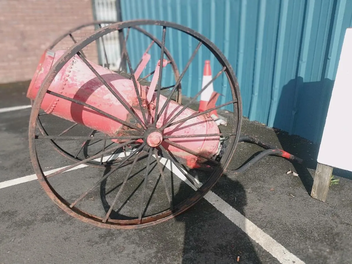 Very Large Wheel Mounted Antique Fire Extinguisher for sale in Co