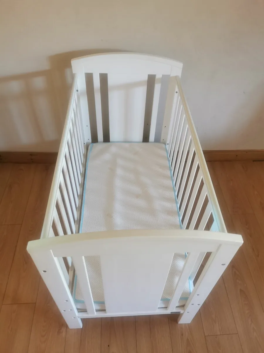 White Quality cot with New luxury Mattress for sale in Co. Dublin for 75 on DoneDeal