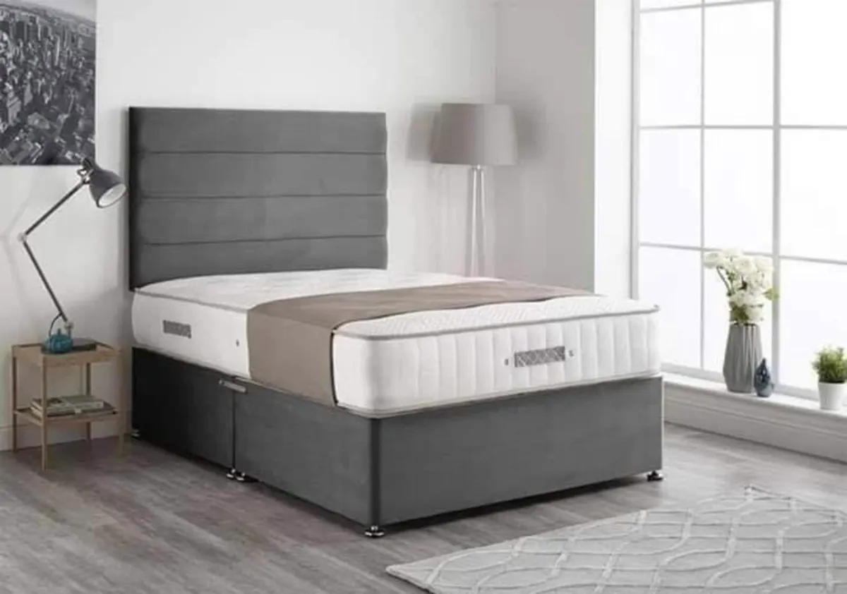 4ft grey plush divan base and mattress for sale in Co. Dublin for €299