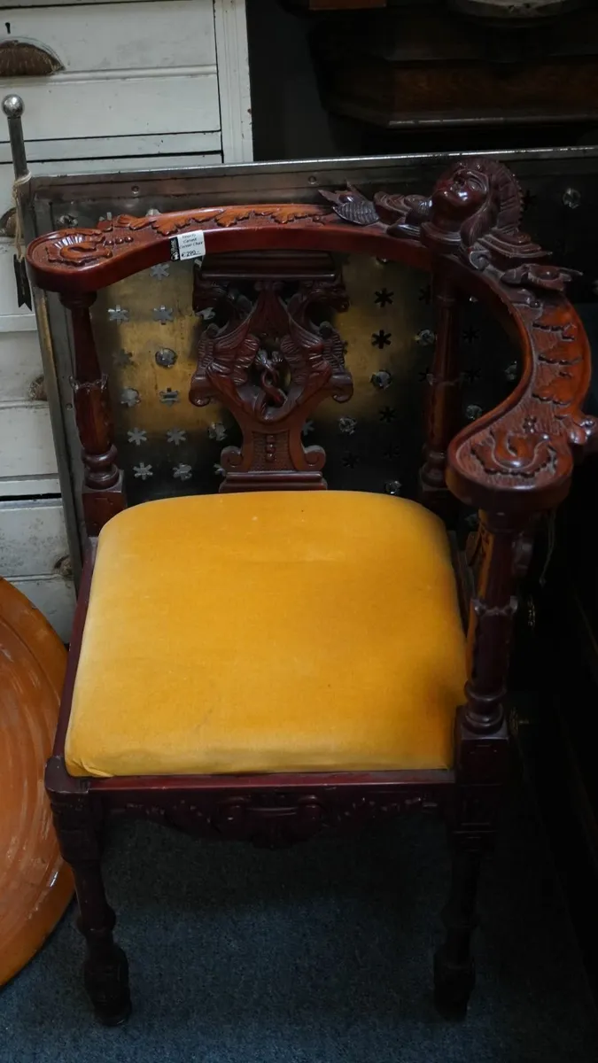 Antique Carved Mahogany Corner Chair - Image 1