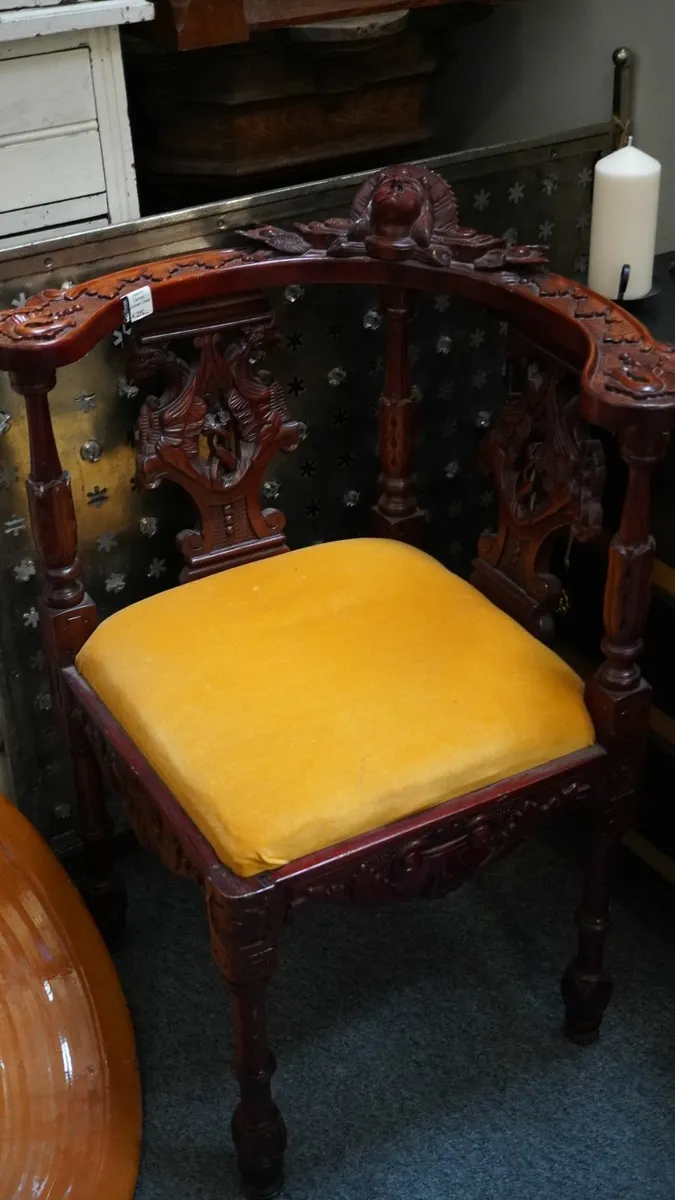 Antique Carved Mahogany Corner Chair - Image 3