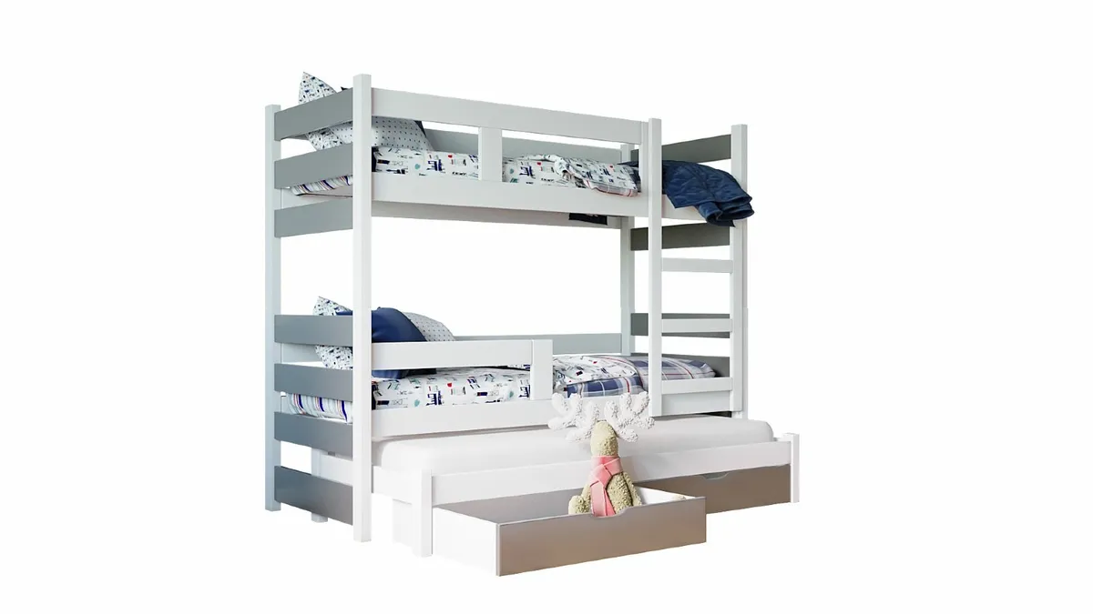 Triple Bunk Bed CARL Real wood frame +2 Drawers - Image 2