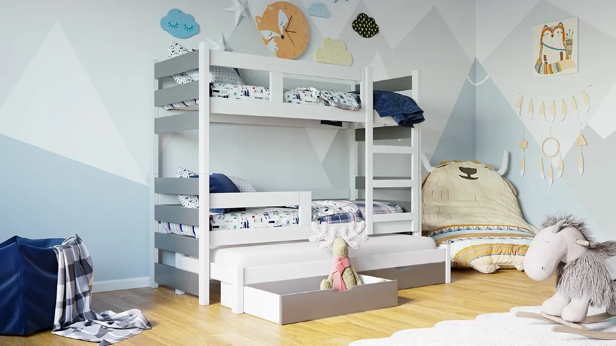 Triple Bunk Bed CARL Real wood frame +2 Drawers - Image 4