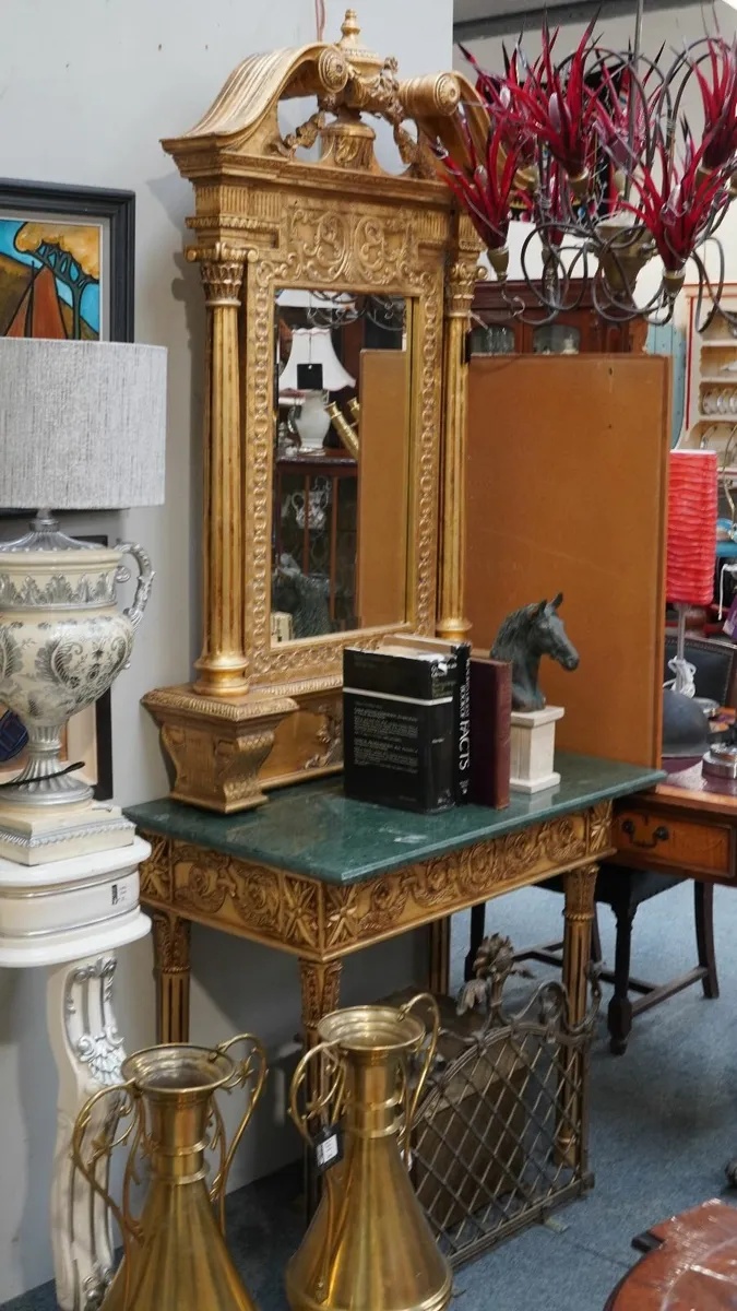 Antique Spanish Mirror and Marble-Topped Console - Image 1