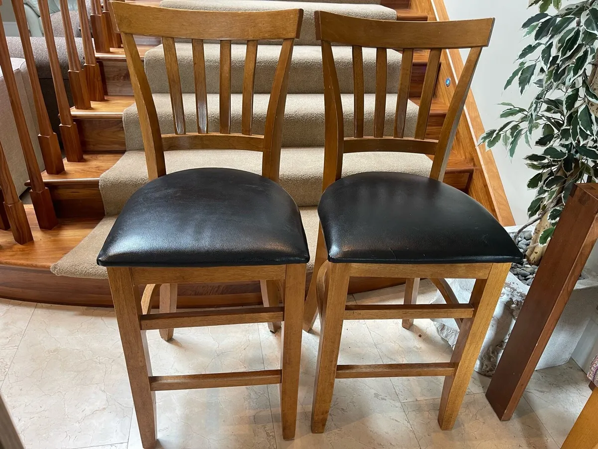 2 x Wooden Leather Padded Kitchen Island Stools for sale in Co. Cork for 55 on DoneDeal
