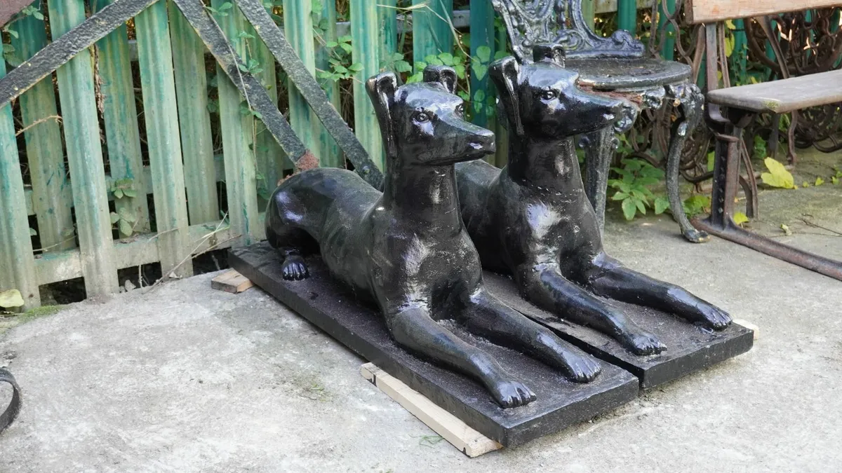 Pair of Cast Iron Dogs in Giza Sphinx Position - Image 1