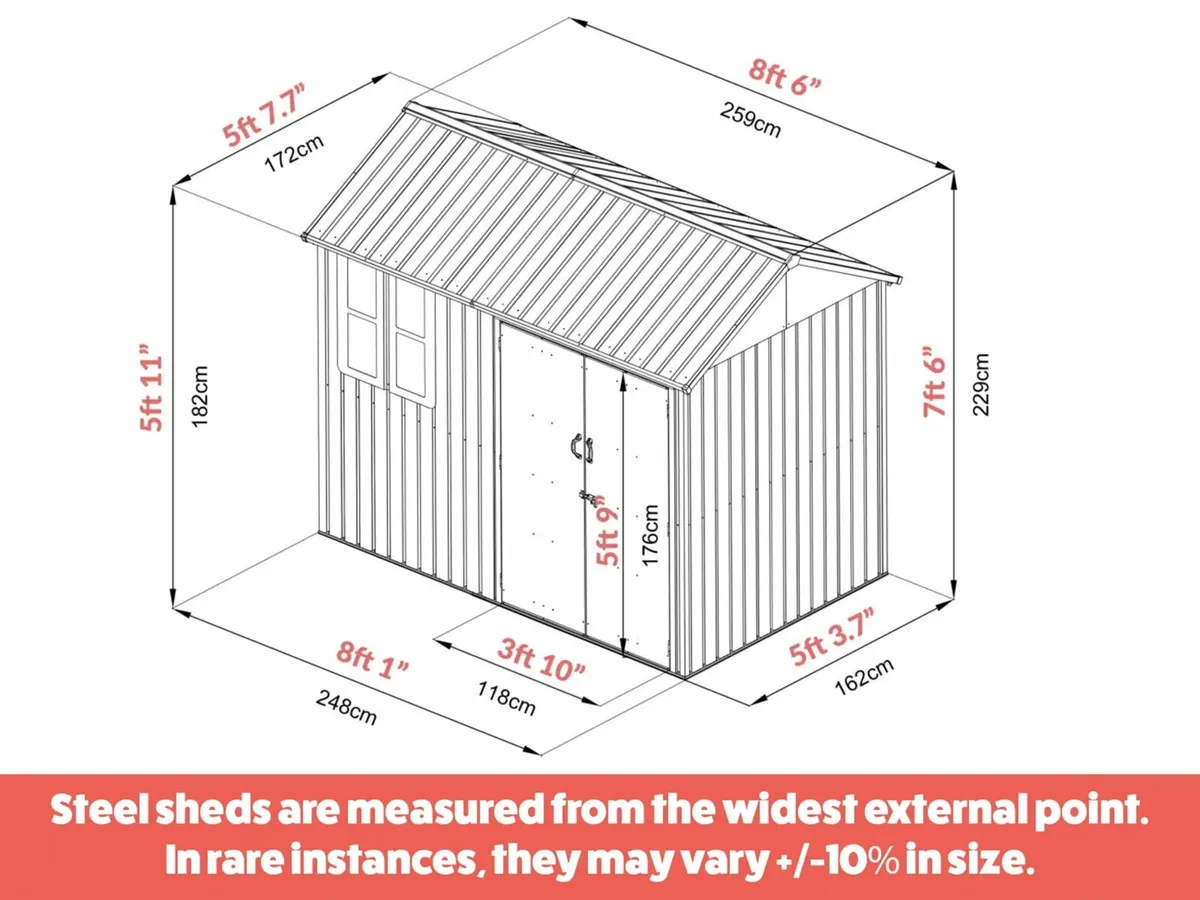 8ft x 6ft Steel Cottage Shed - Image 3