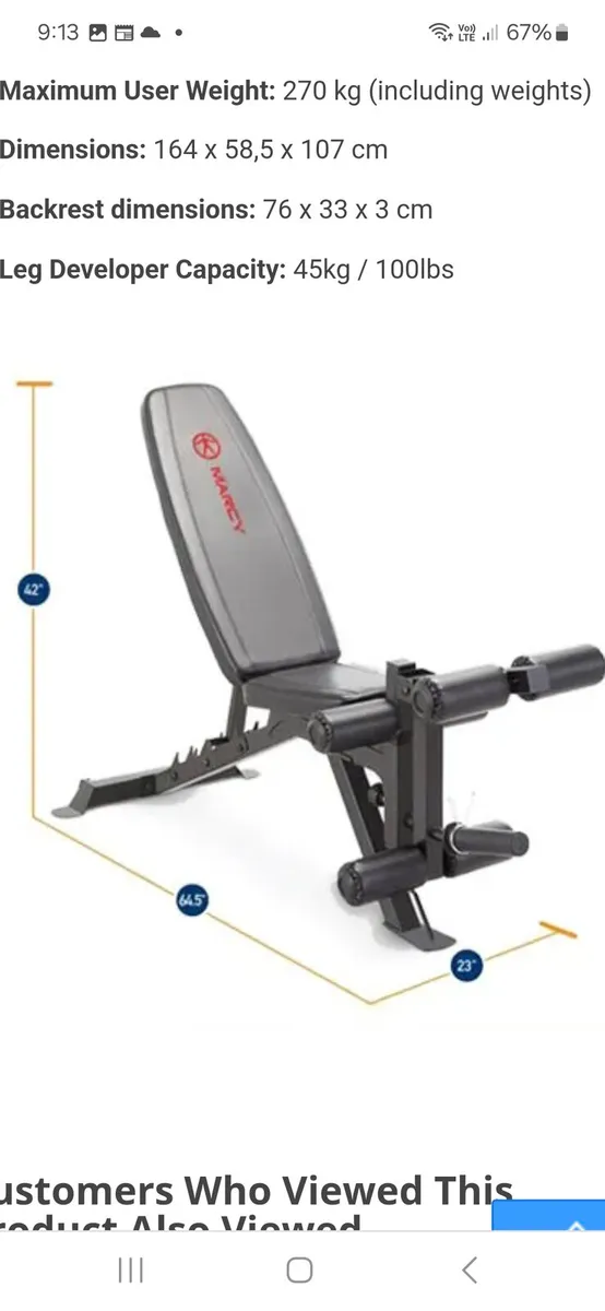 Large msrcy fully adjustable weight lifting bench - Image 1