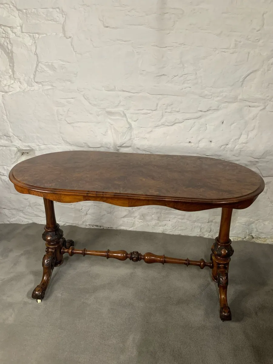 Victorian burr walnut stretcher table. - Image 2