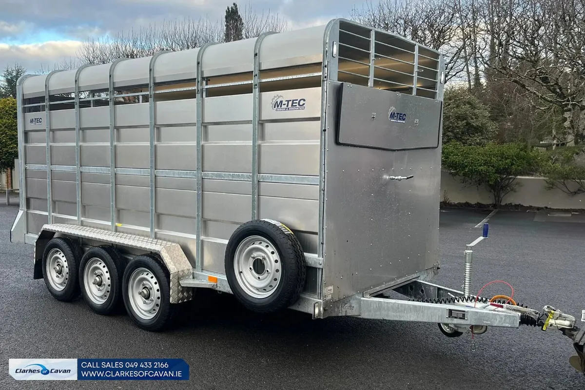 New M-Tec 14ft x 6ft Tri axle Livestock Trailer - Image 1