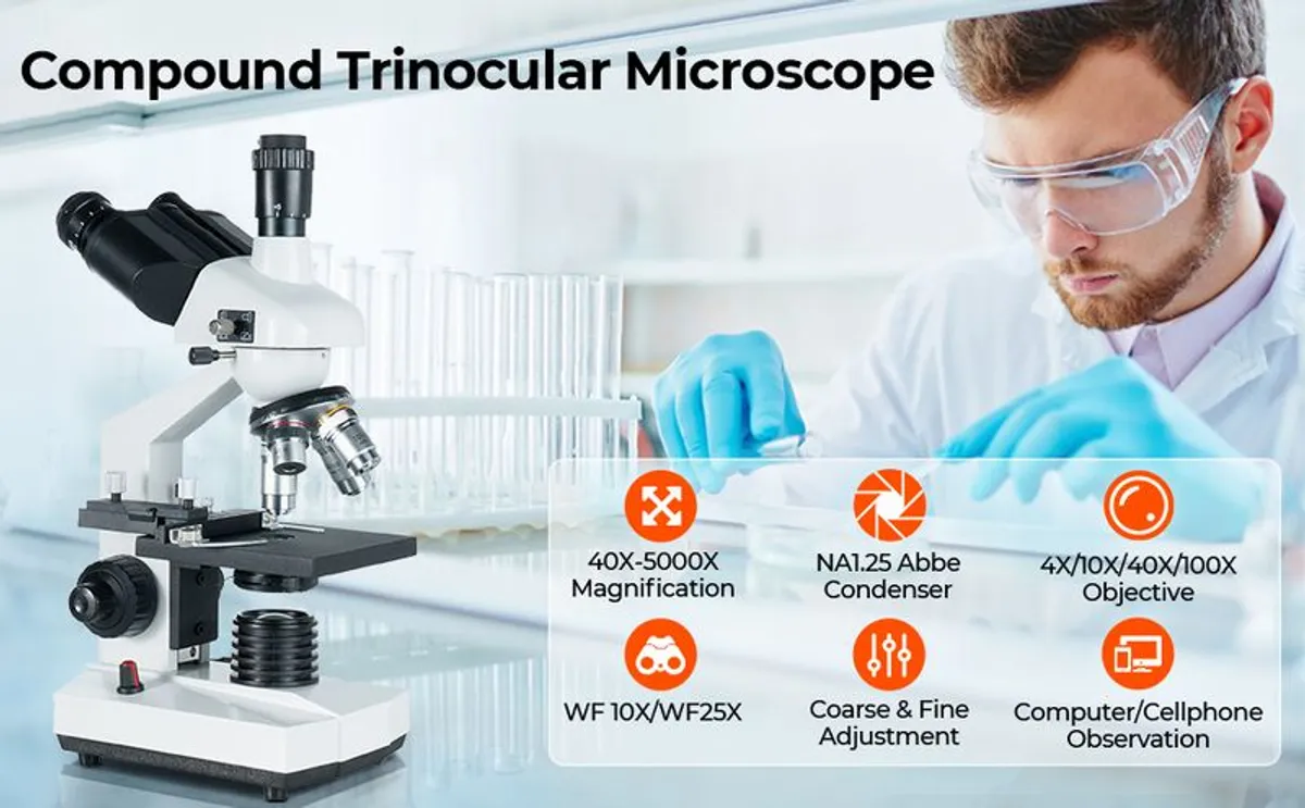 Composite three eye optical microscope, 40X5000X for sale in Co