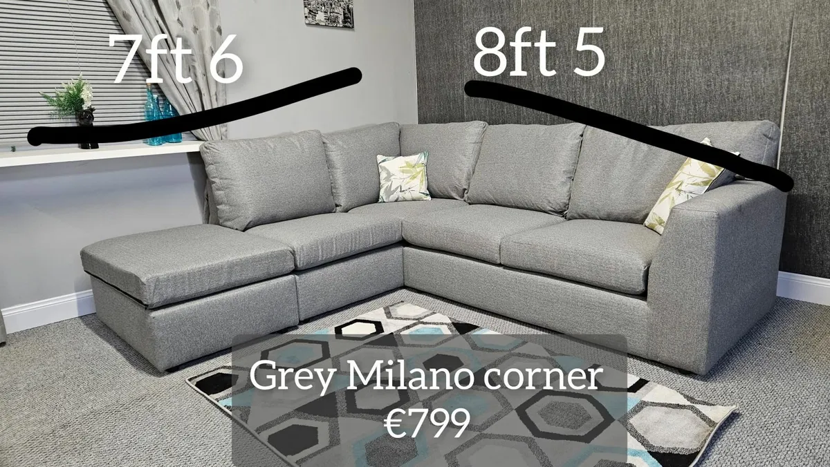 Milano Corner Sofa - Grey Fabric, Free Delivery, P - Image 1