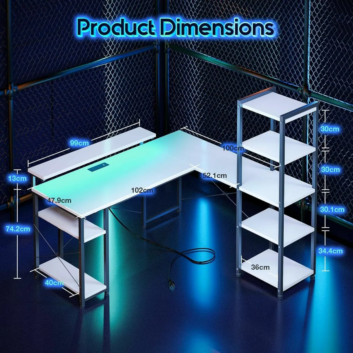 Corner Desk with LED Lights & Power Outlets for sale in Co. Dublin for