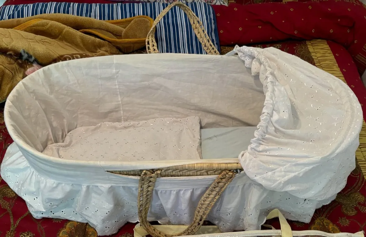 Wicker Moses Basket with Clevamama Mattress for sale in Co. Dublin for 15 on DoneDeal