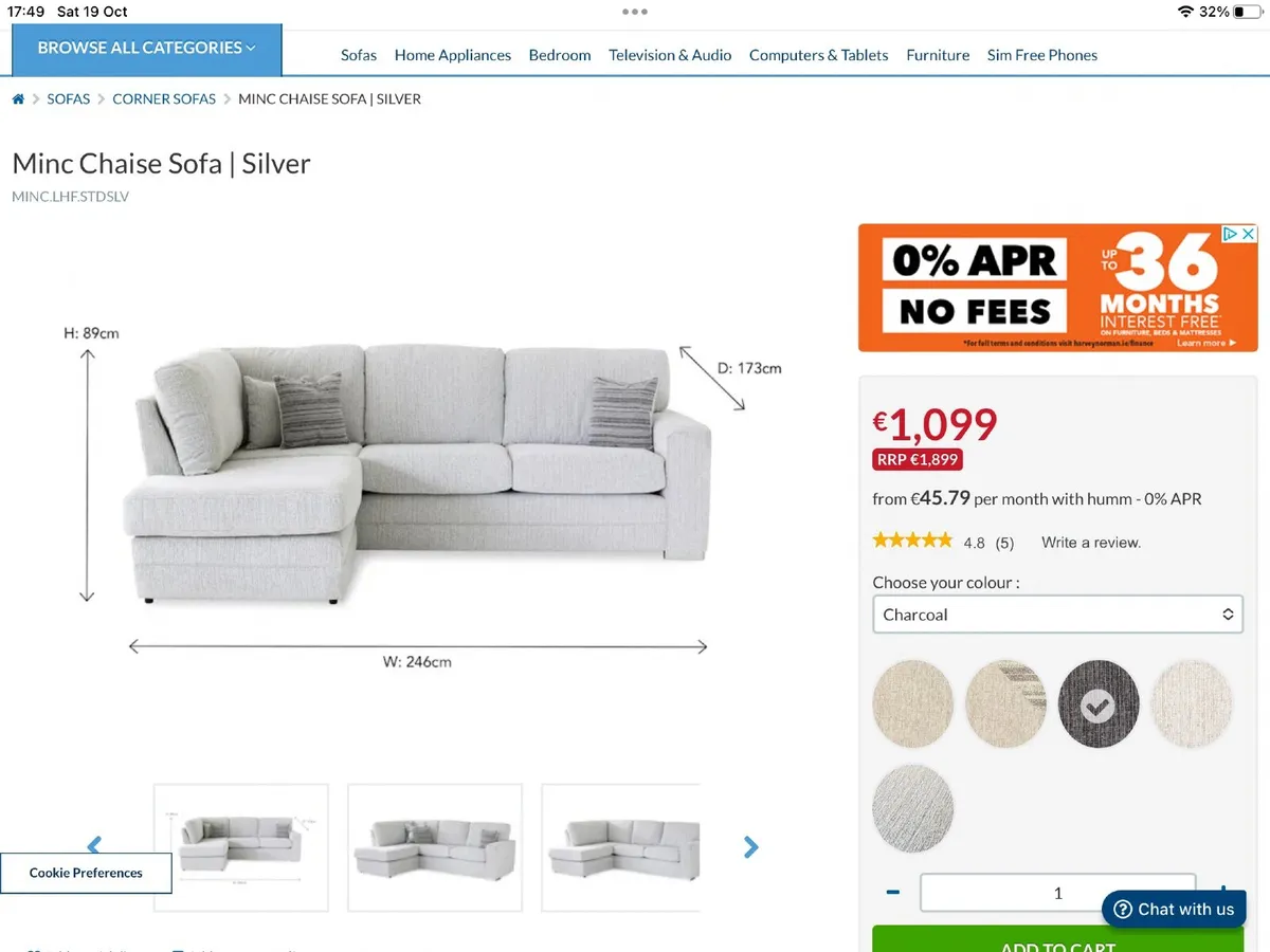 Harvey Norman Minc Chaise Sofa for sale in Co. Dublin for €600 on DoneDeal